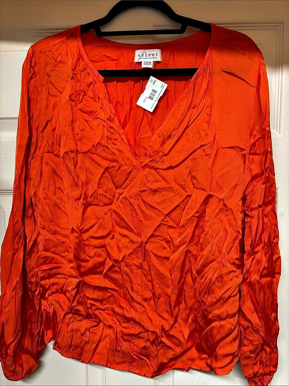 NWT Velvet by Graham & Spencer Havala Gathered Cuff Top Orange Medium